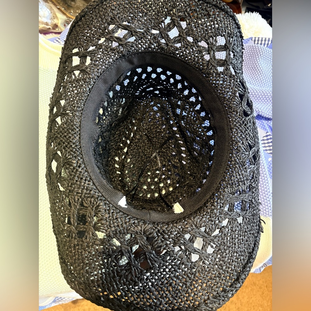 Men’s Black Straw Cowboy Hat With Vegan Leather Concho Band~Large - Picture 5 of 5